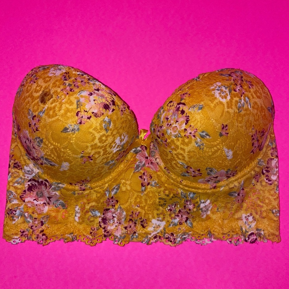 YELLOW BUSTIER- FLORAL TROPICS PATTERN - 36B-34C - STRAPS INCLUDED